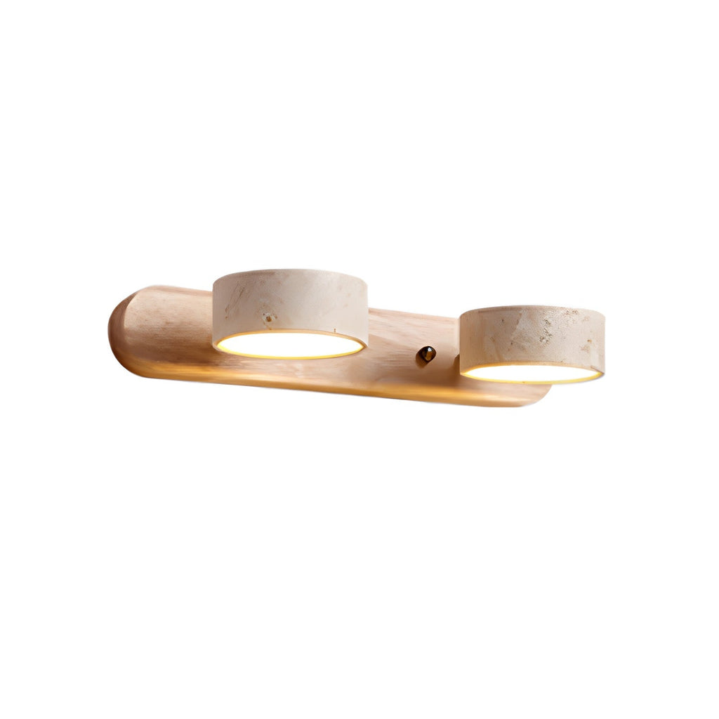 Natural Travertine Wall Light With Wooden Base And Dual LED Bulbs