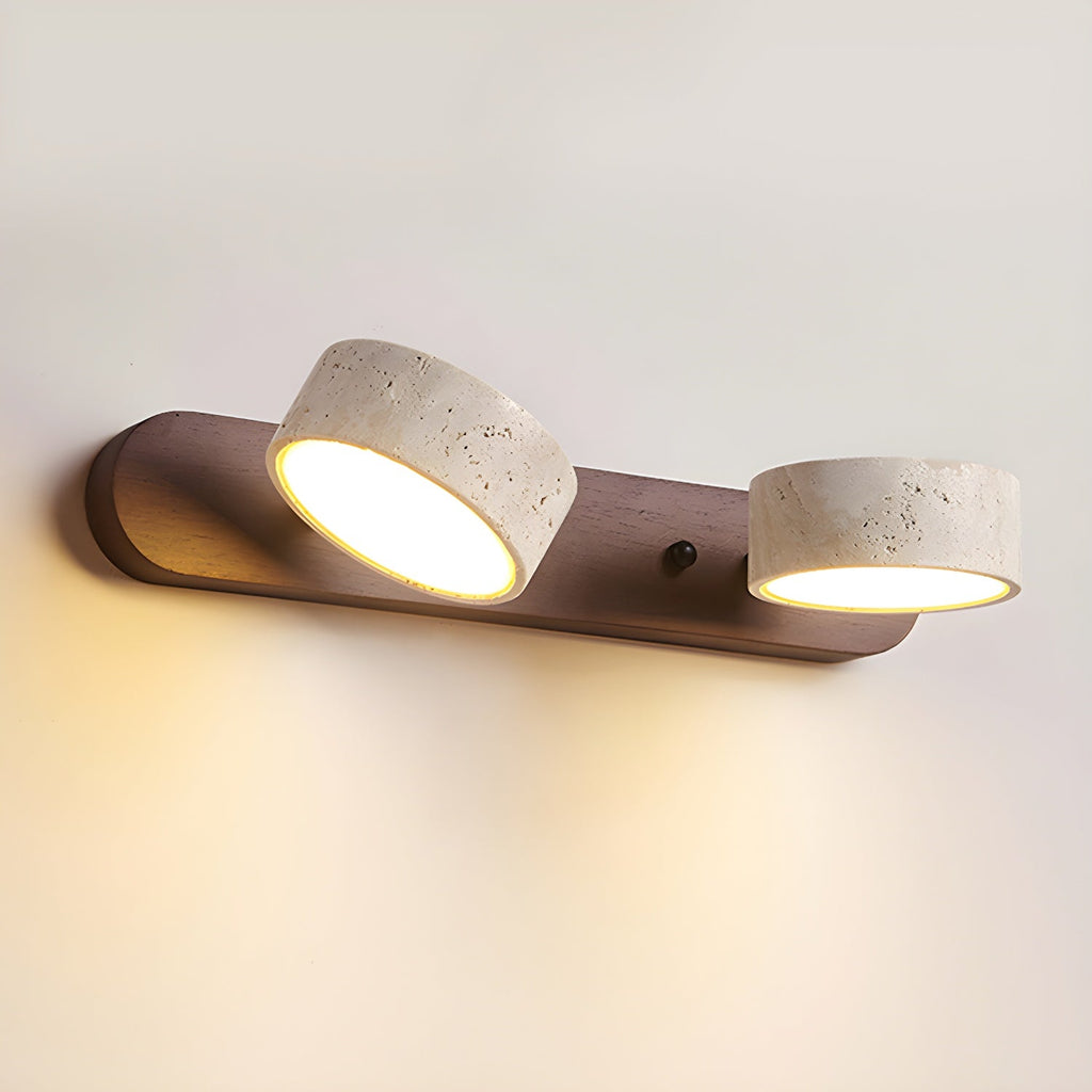 Natural Travertine Wall Light With Wooden Base And Dual LED Bulbs