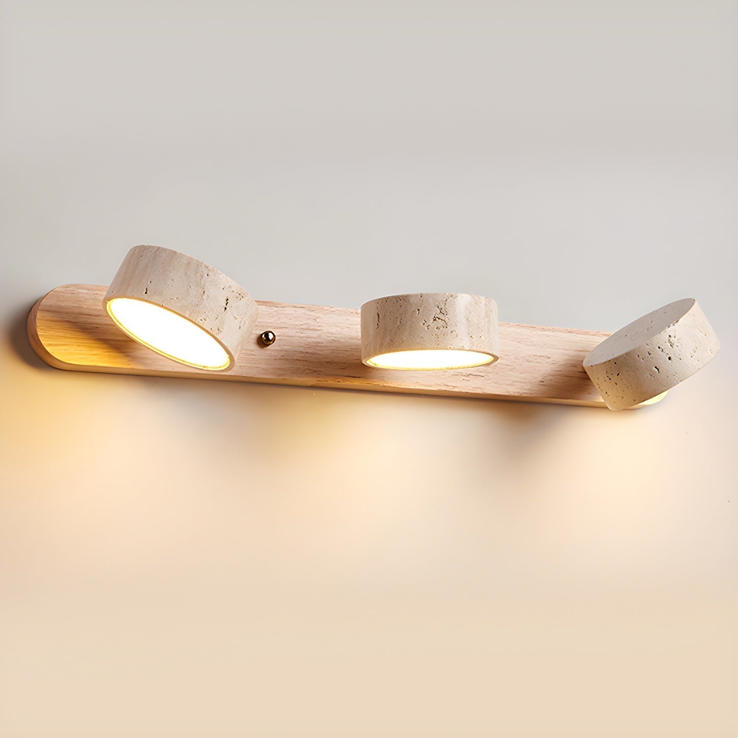 Natural Travertine Wall Light With Wooden Base And Dual LED Bulbs