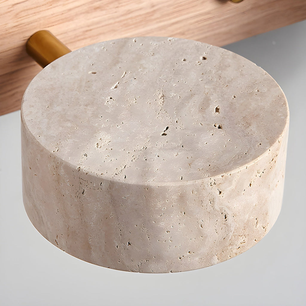 Natural Travertine Wall Light With Wooden Base And Dual LED Bulbs