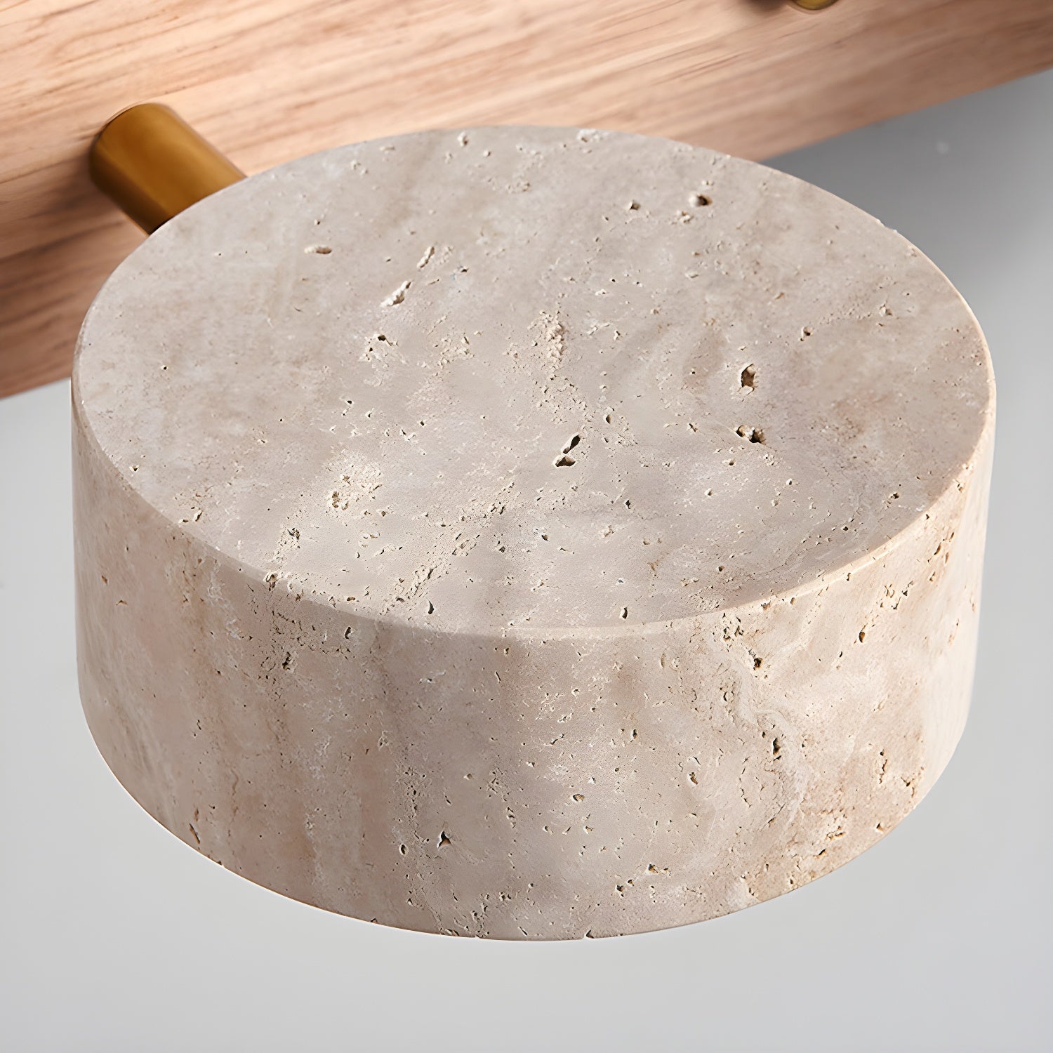 Natural Travertine Wall Light With Wooden Base And Dual LED Bulbs