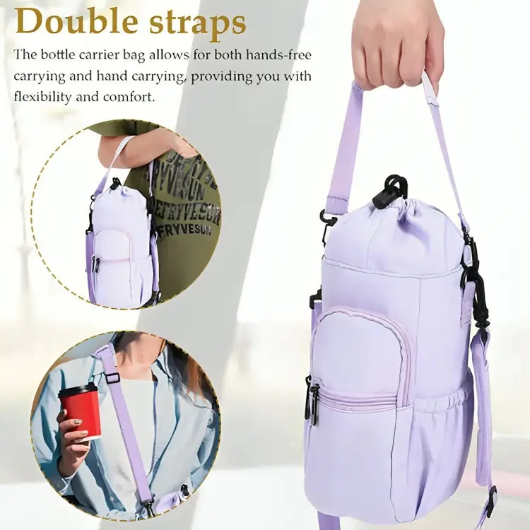 Borsa a tracolla compatta per borraccia - portaborraccia con coulisse e tasca anteriore con cerniera