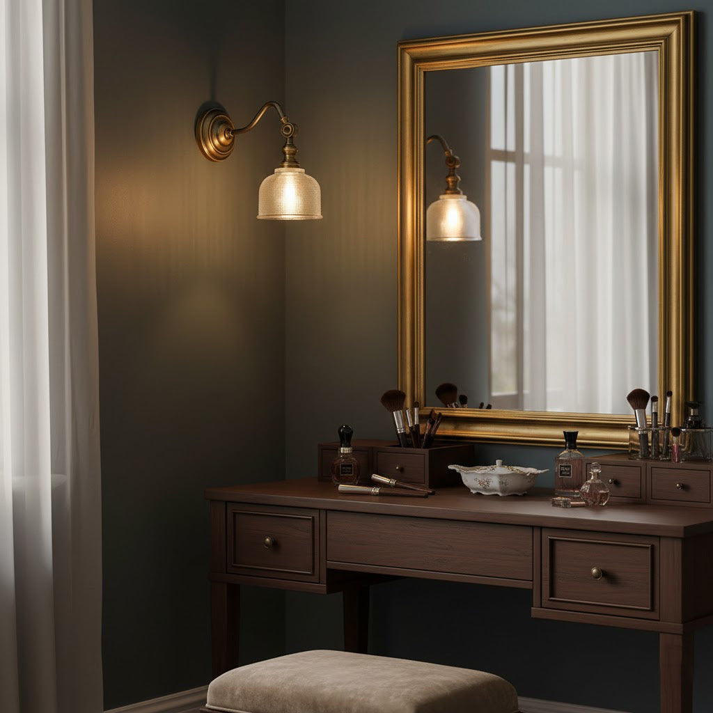 Tristan Brass And Glass Wall Lamp With Warm Light For Kitchen, Dining And Living