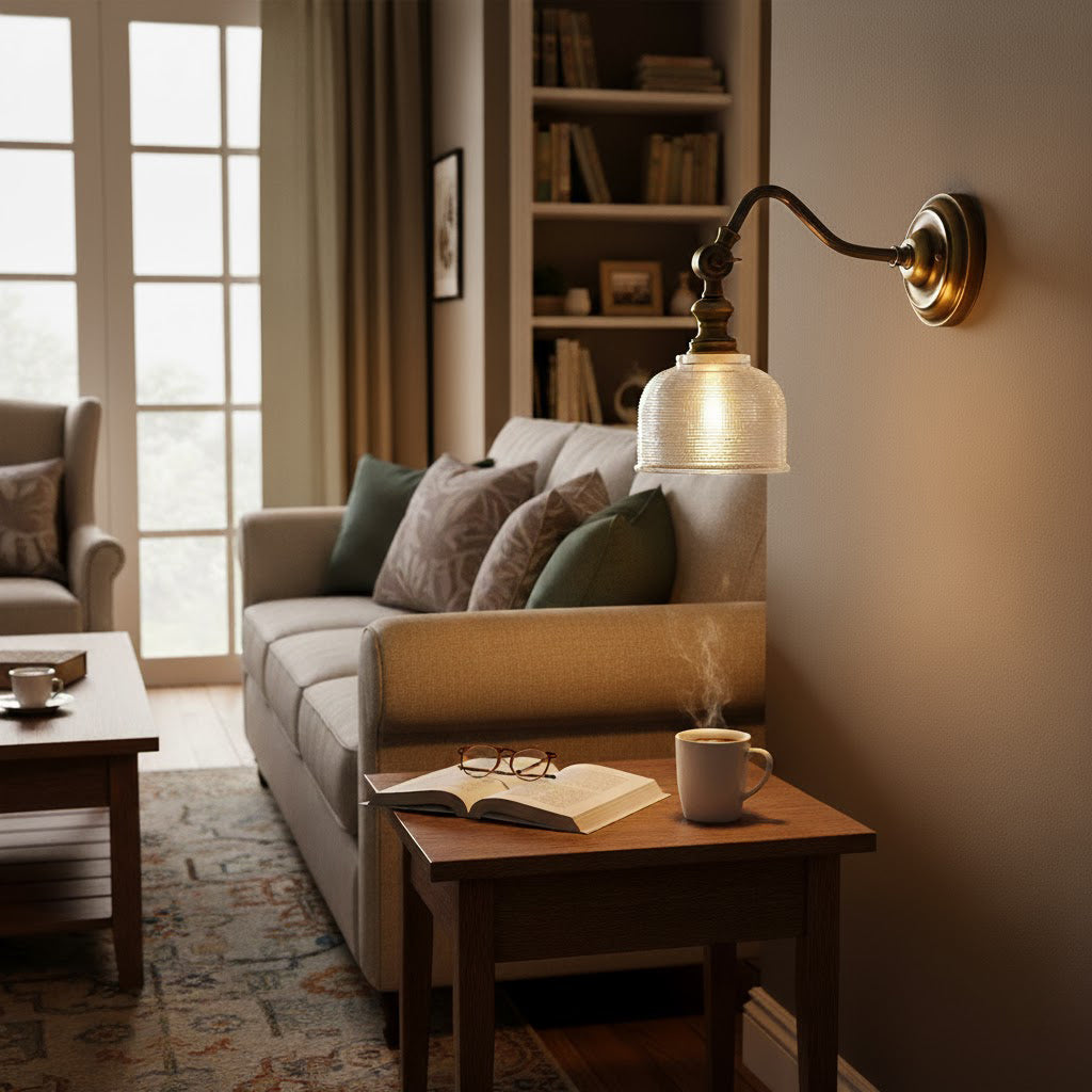 Tristan Brass And Glass Wall Lamp With Warm Light For Kitchen, Dining And Living
