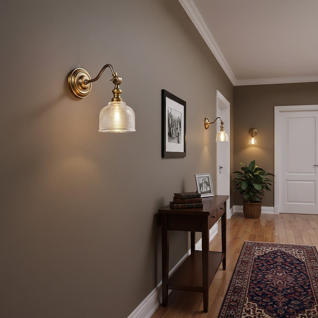 Tristan Brass And Glass Wall Lamp With Warm Light For Kitchen, Dining And Living