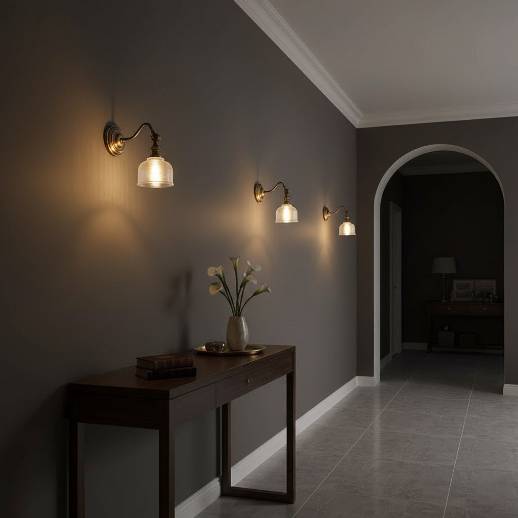 Tristan Brass And Glass Wall Lamp With Warm Light For Kitchen, Dining And Living