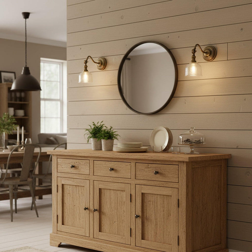 Tristan Brass And Glass Wall Lamp With Warm Light For Kitchen, Dining And Living