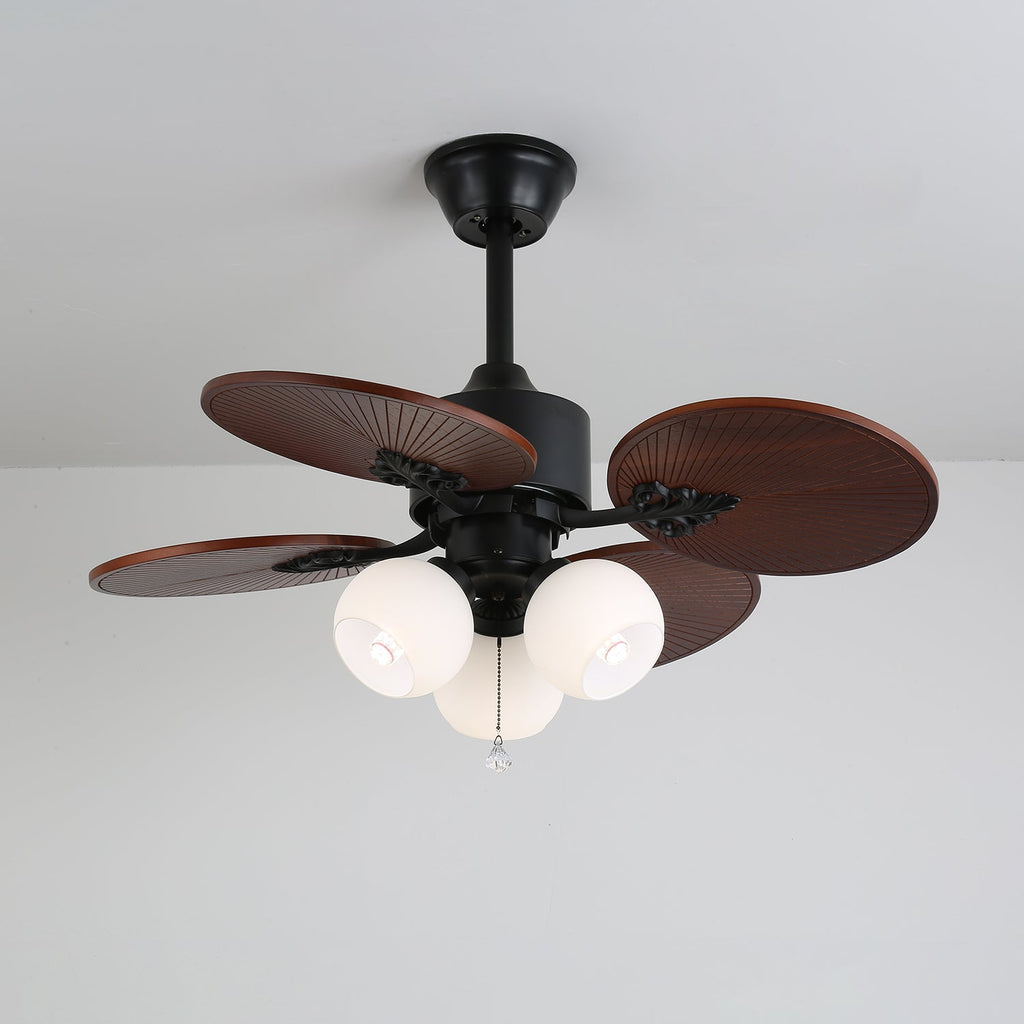 Remote Controlled Six Speed Ceiling Fan With Glass Lampshade Tropical Style