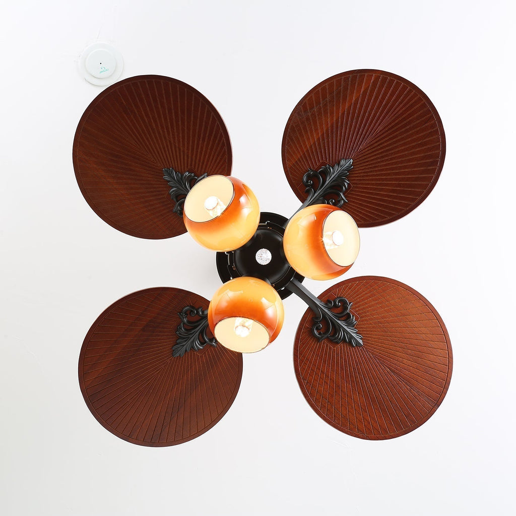 Remote Controlled Six Speed Ceiling Fan With Glass Lampshade Tropical Style
