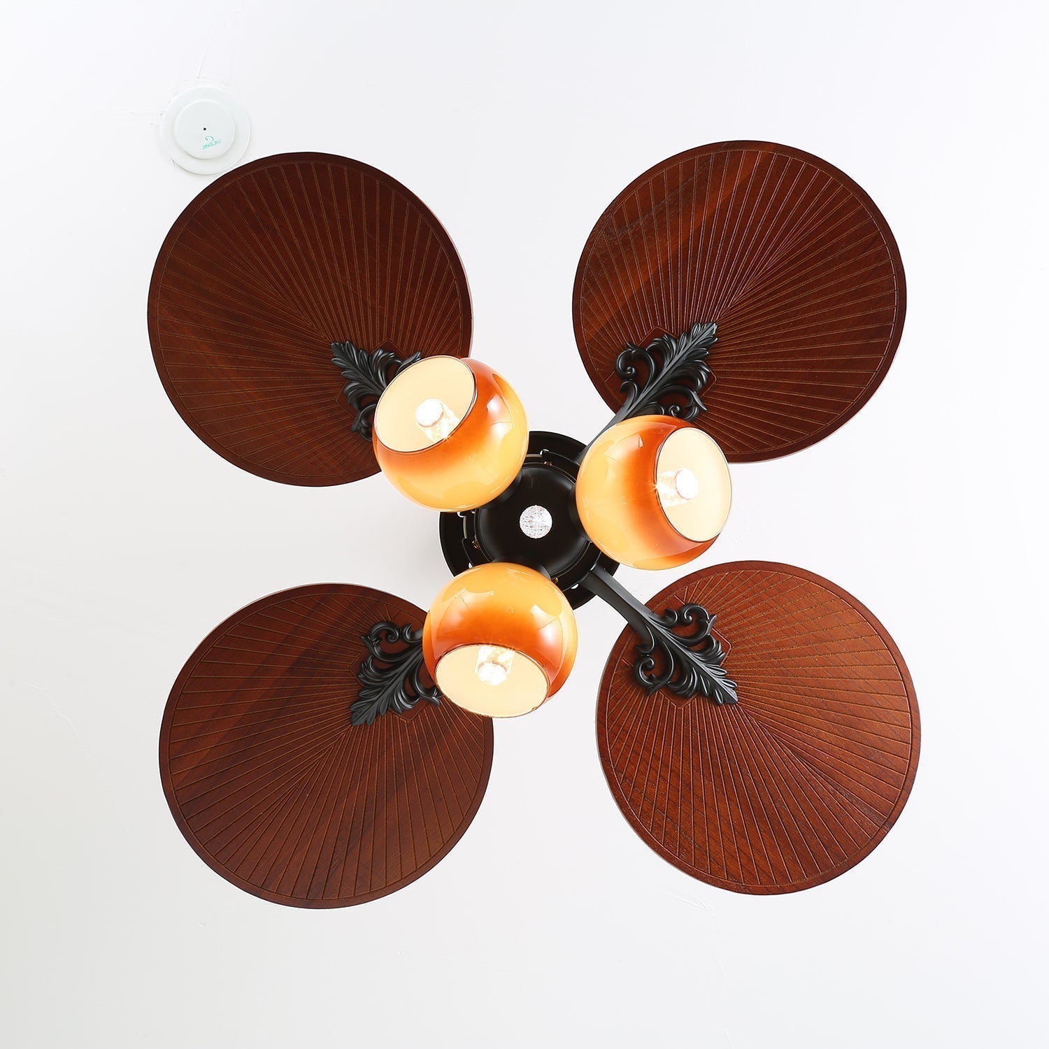 Remote Controlled Six Speed Ceiling Fan With Glass Lampshade Tropical Style