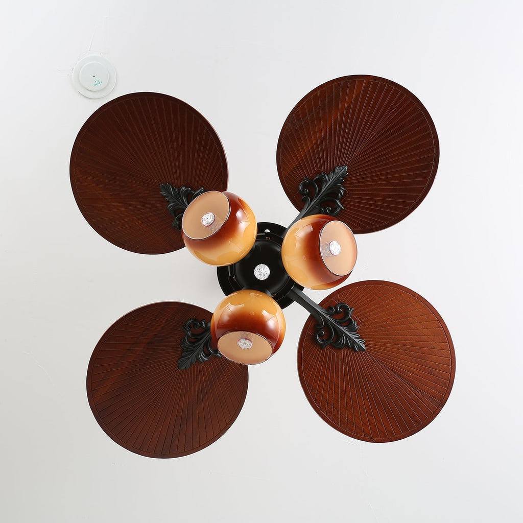 Remote Controlled Six Speed Ceiling Fan With Glass Lampshade Tropical Style