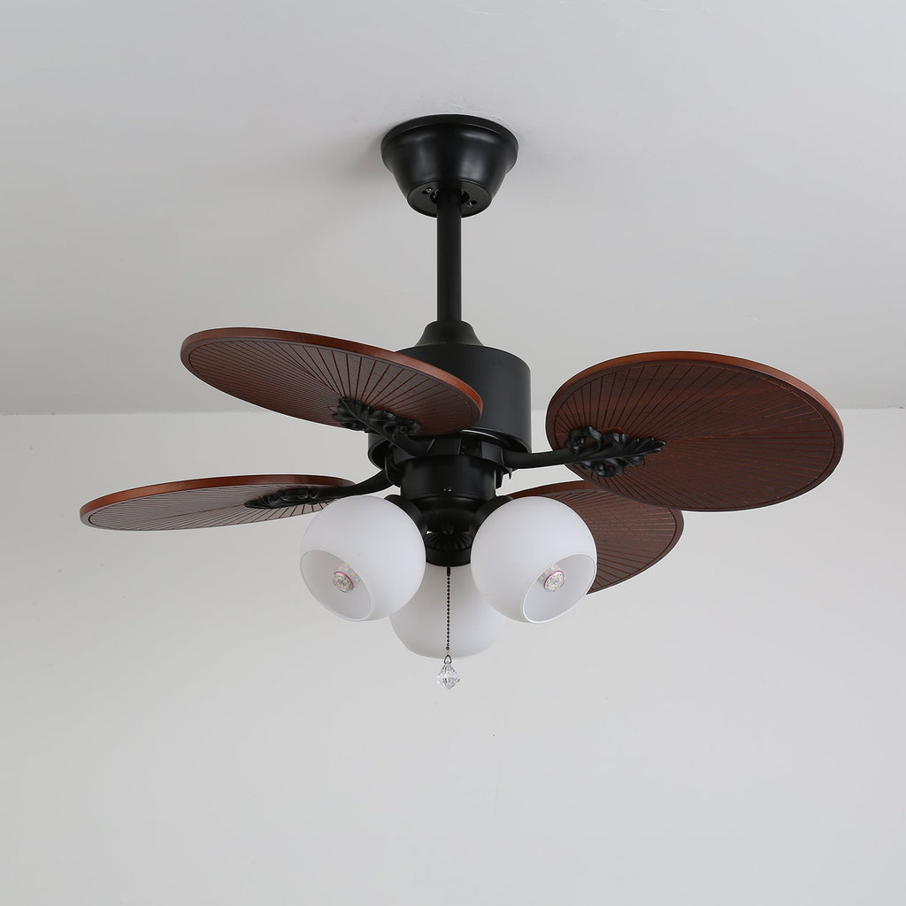 Remote Controlled Six Speed Ceiling Fan With Glass Lampshade Tropical Style