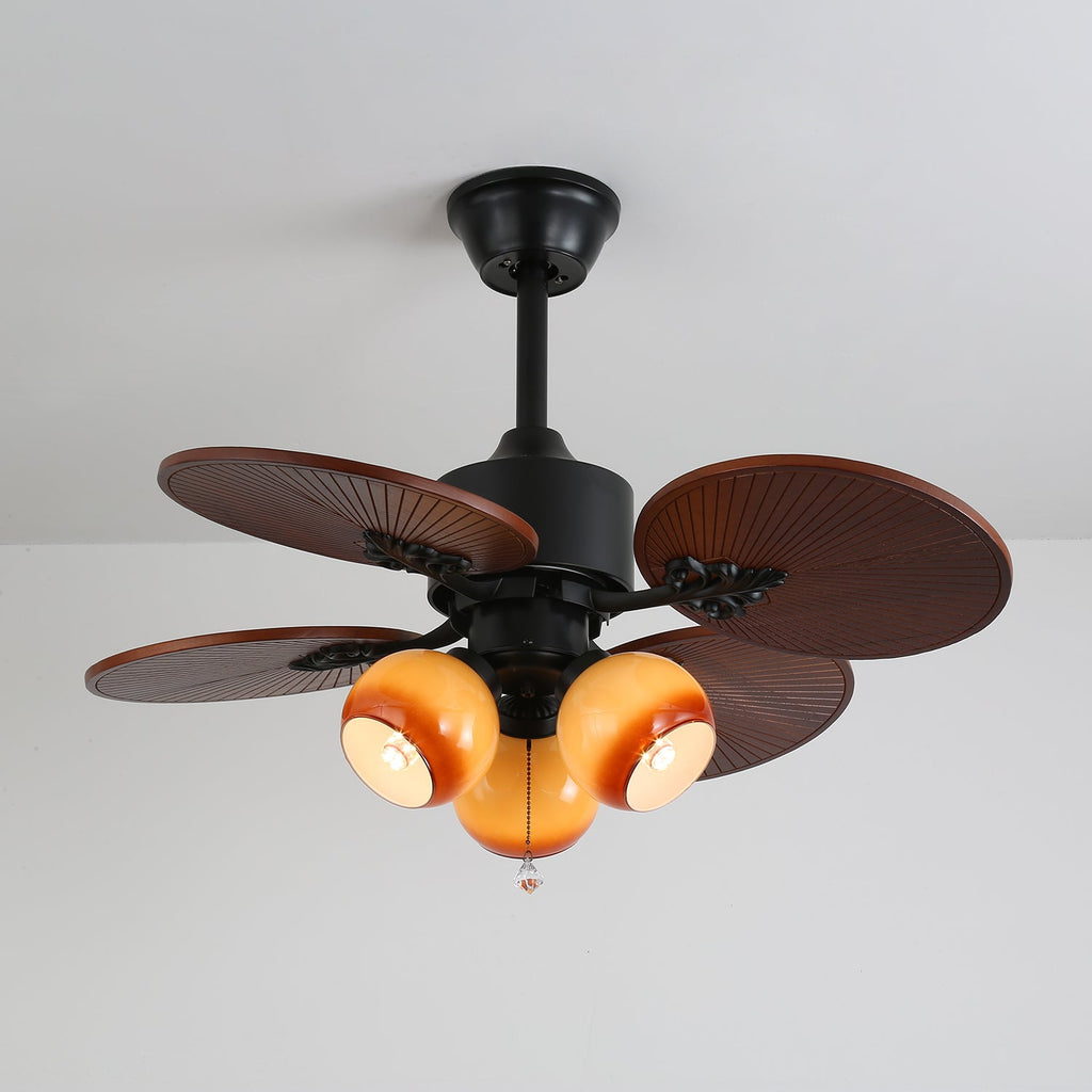Remote Controlled Six Speed Ceiling Fan With Glass Lampshade Tropical Style