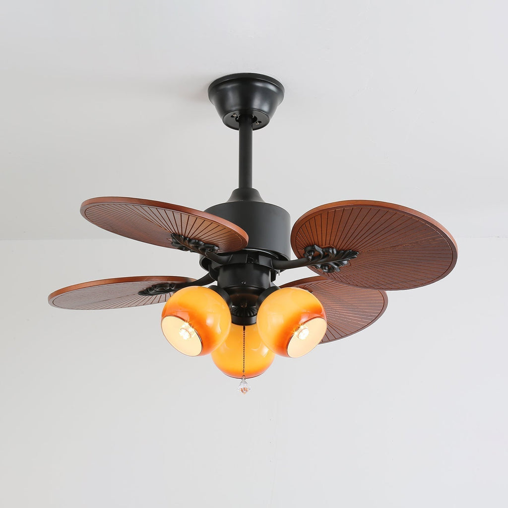 Remote Controlled Six Speed Ceiling Fan With Glass Lampshade Tropical Style