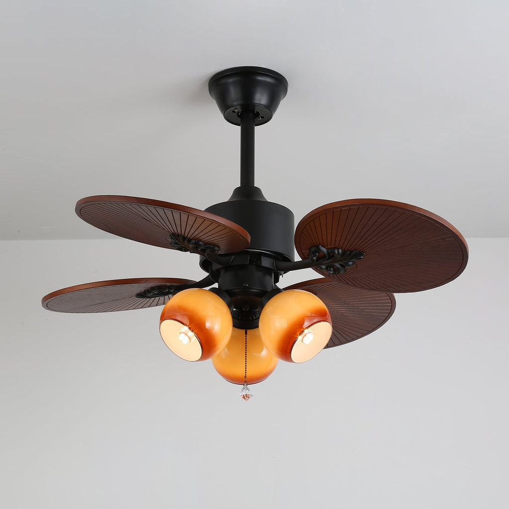 Remote Controlled Six Speed Ceiling Fan With Glass Lampshade Tropical Style