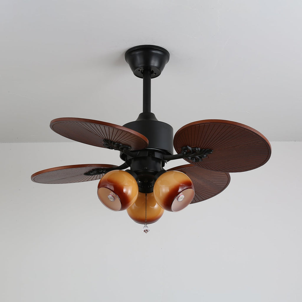 Remote Controlled Six Speed Ceiling Fan With Glass Lampshade Tropical Style