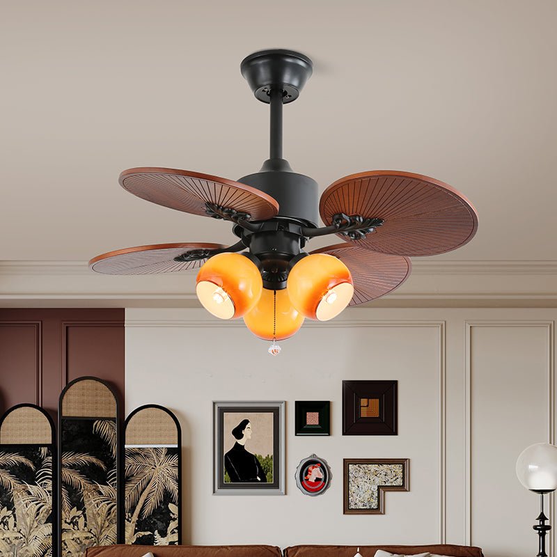 Remote Controlled Six Speed Ceiling Fan With Glass Lampshade Tropical Style