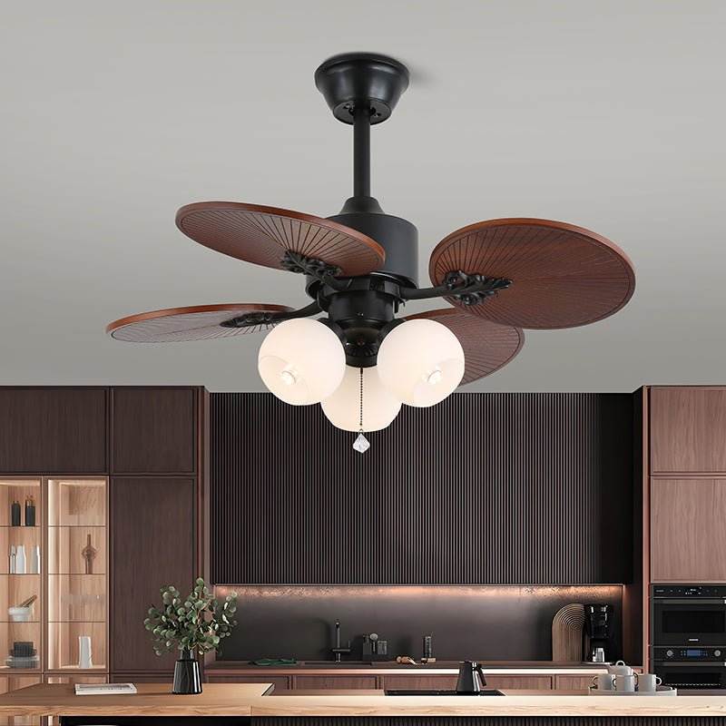 Remote Controlled Six Speed Ceiling Fan With Glass Lampshade Tropical Style