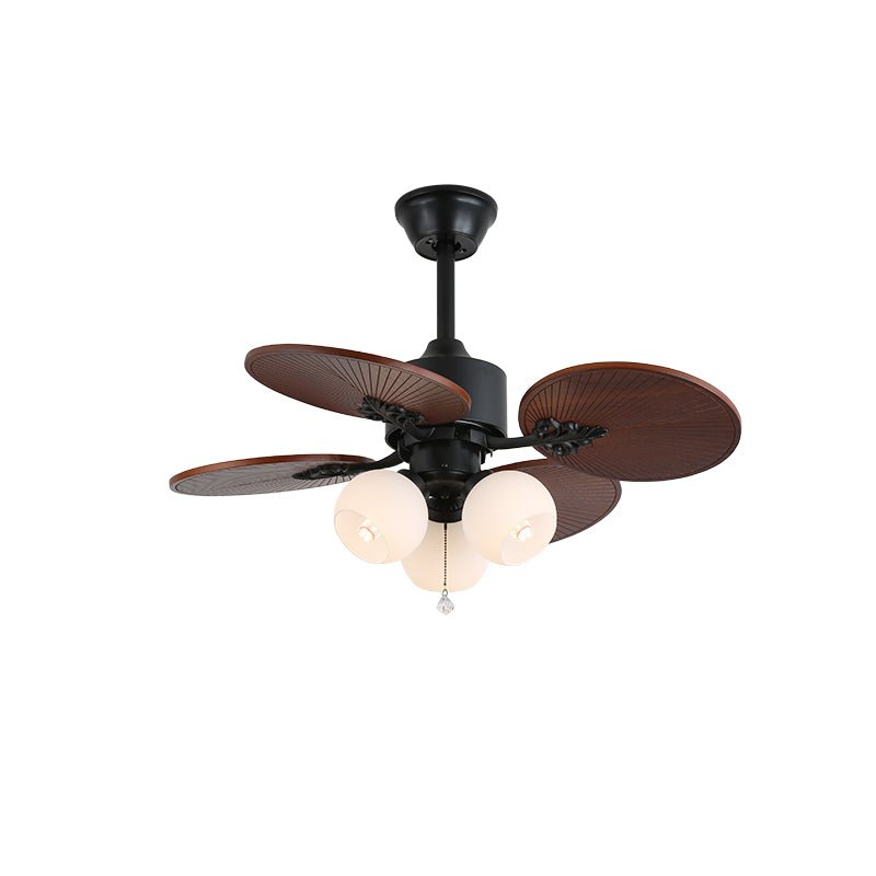 Remote Controlled Six Speed Ceiling Fan With Glass Lampshade Tropical Style