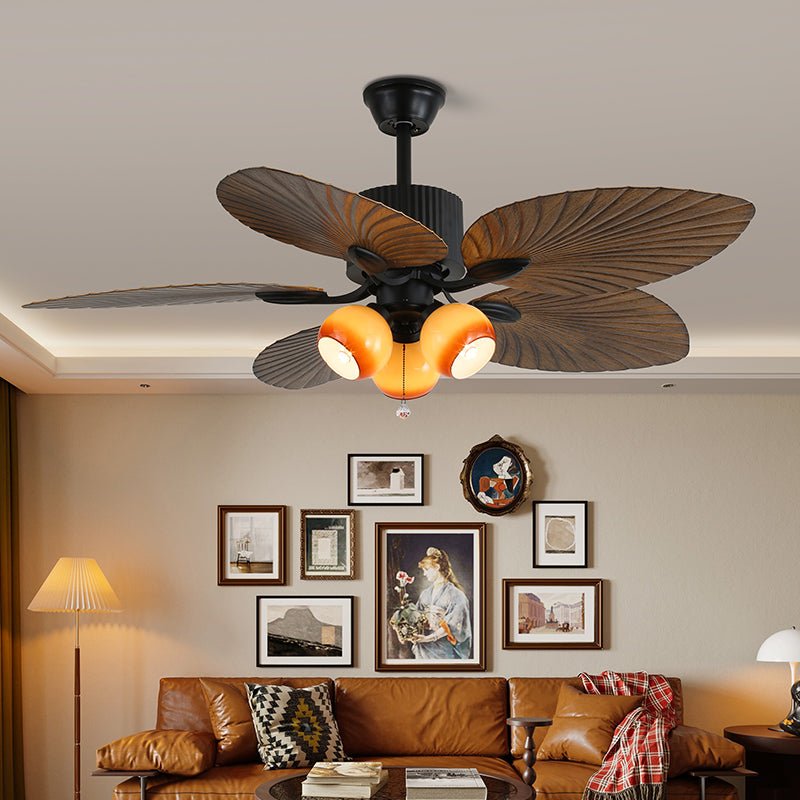 Remote Controlled Six Speed Ceiling Fan With Glass Lampshade Tropical Style