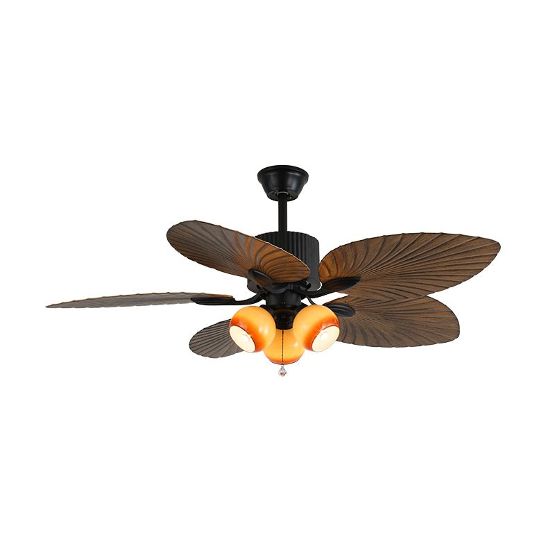 Remote Controlled Six Speed Ceiling Fan With Glass Lampshade Tropical Style