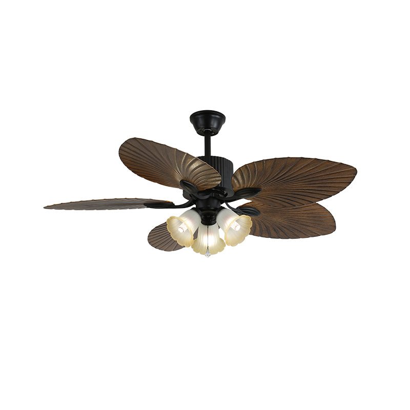 Remote Controlled Six Speed Ceiling Fan With Glass Lampshade Tropical Style