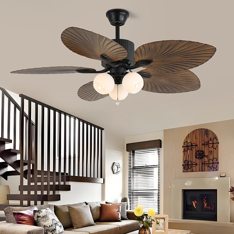 Remote Controlled Six Speed Ceiling Fan With Glass Lampshade Tropical Style