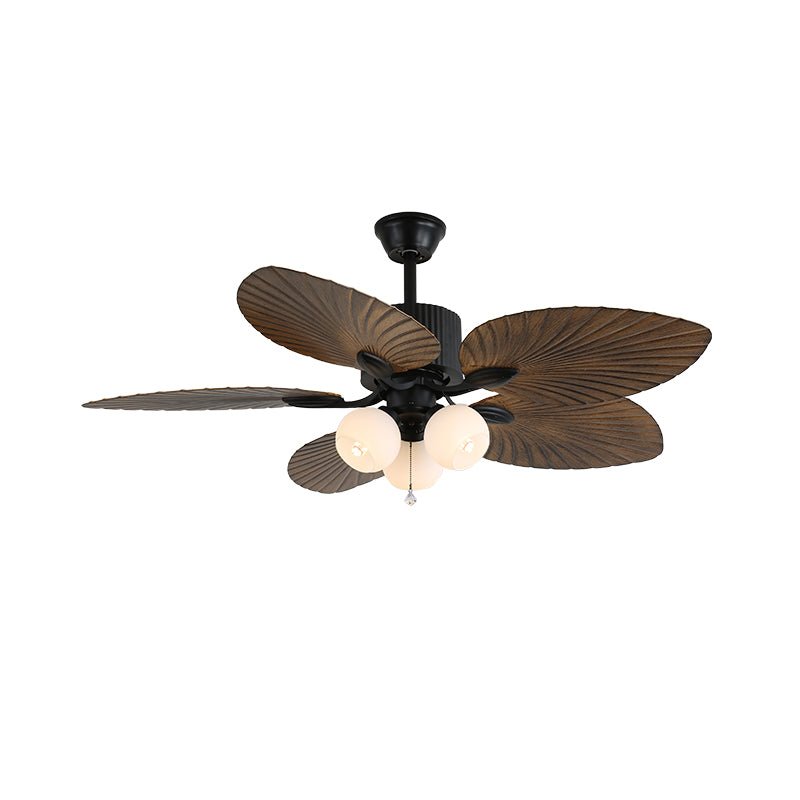 Remote Controlled Six Speed Ceiling Fan With Glass Lampshade Tropical Style