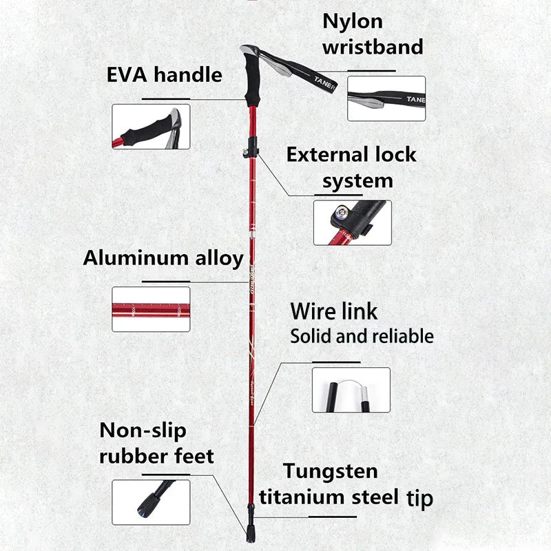 軽量トレッキングポール — 長さ調節可能、EVAグリップ、折りたたみ式フレーム