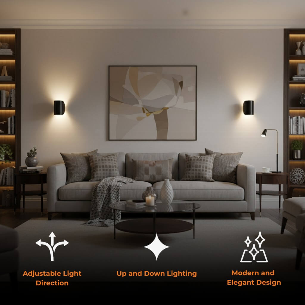 مصباح حائط LED داخلي للأعلى والأسفل من الألمنيوم باللون الأسود أو الأبيض G4