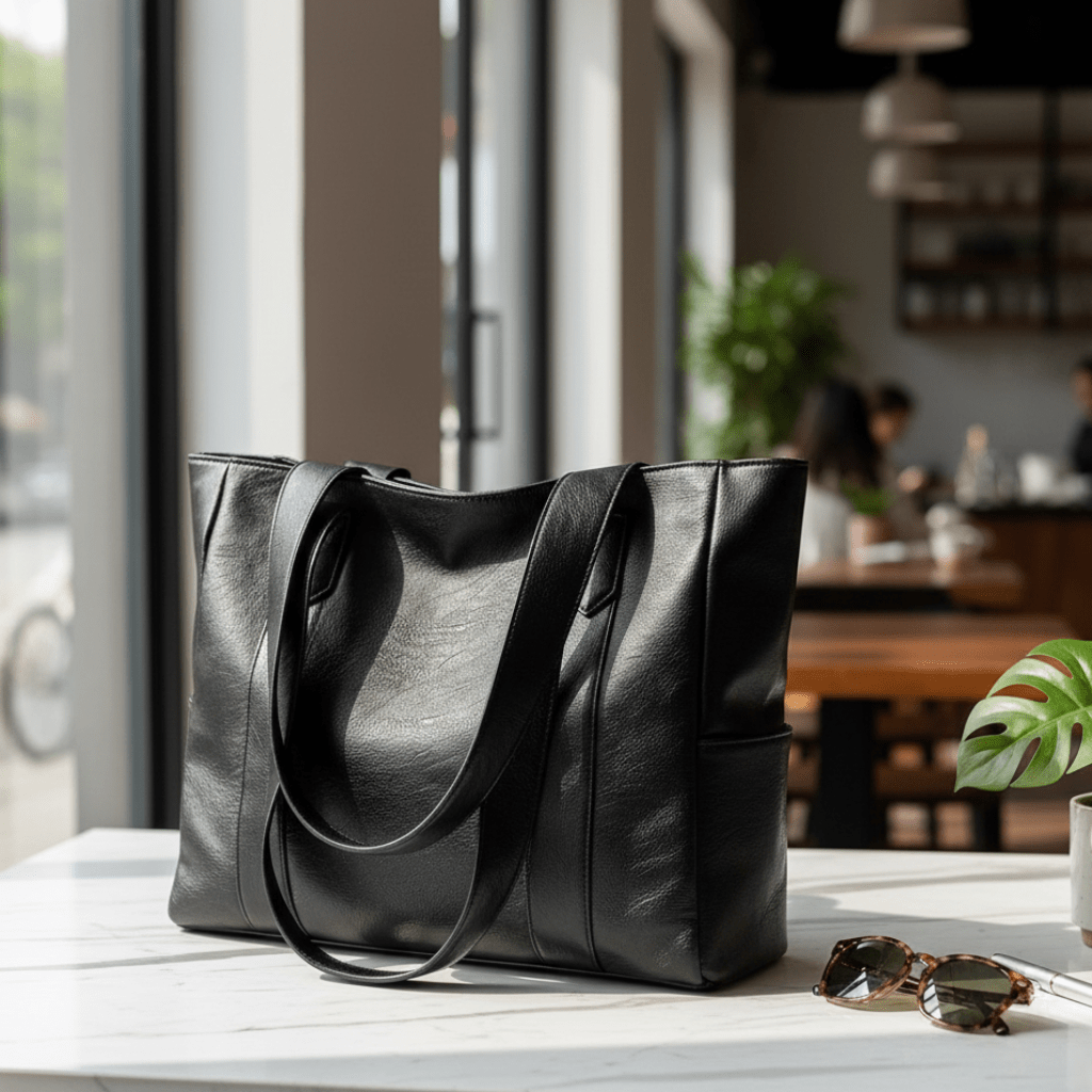 Mala de ombro elegante Luminora em pele — superfície lisa, charme retro