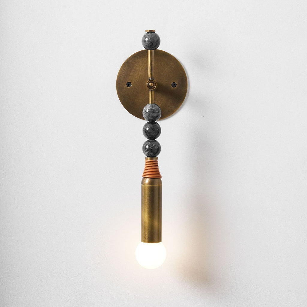 Toam Marble Brass Wall Lamp, Persepolis Inspired, Antique Brass Finish, 18.9 And 27.6 Inch