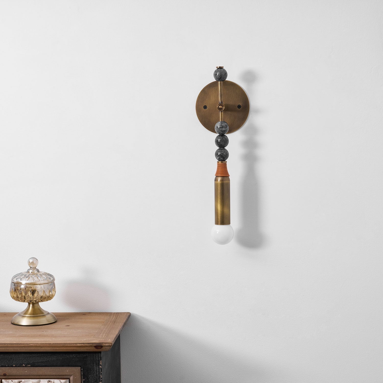 Toam Marble Brass Wall Lamp, Persepolis Inspired, Antique Brass Finish, 18.9 And 27.6 Inch