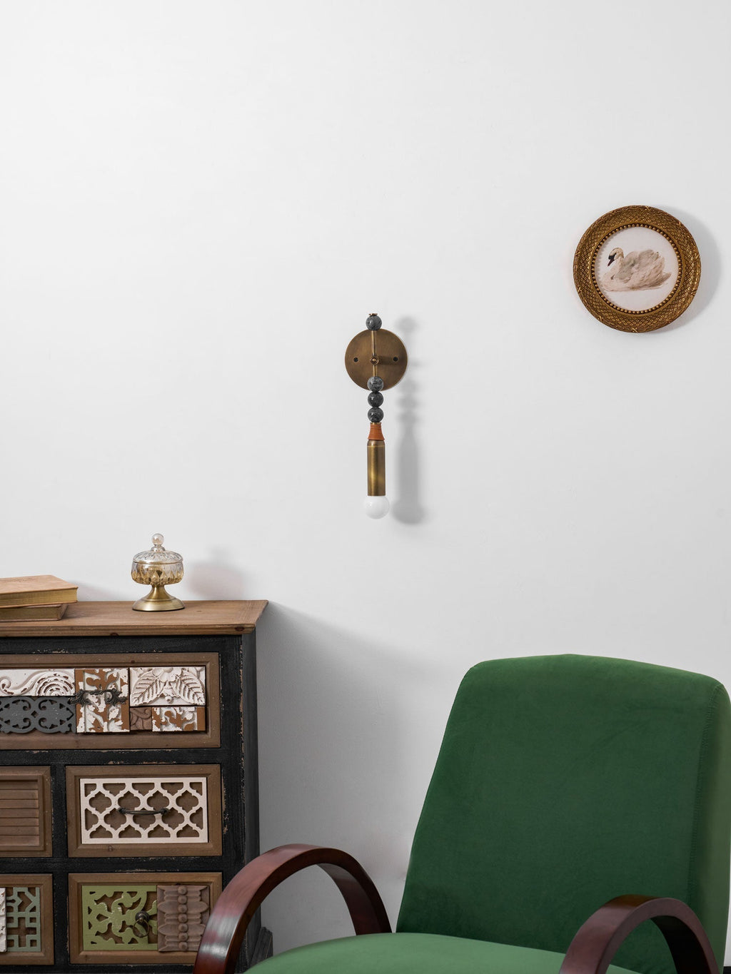 Toam Marble Brass Wall Lamp, Persepolis Inspired, Antique Brass Finish, 18.9 And 27.6 Inch