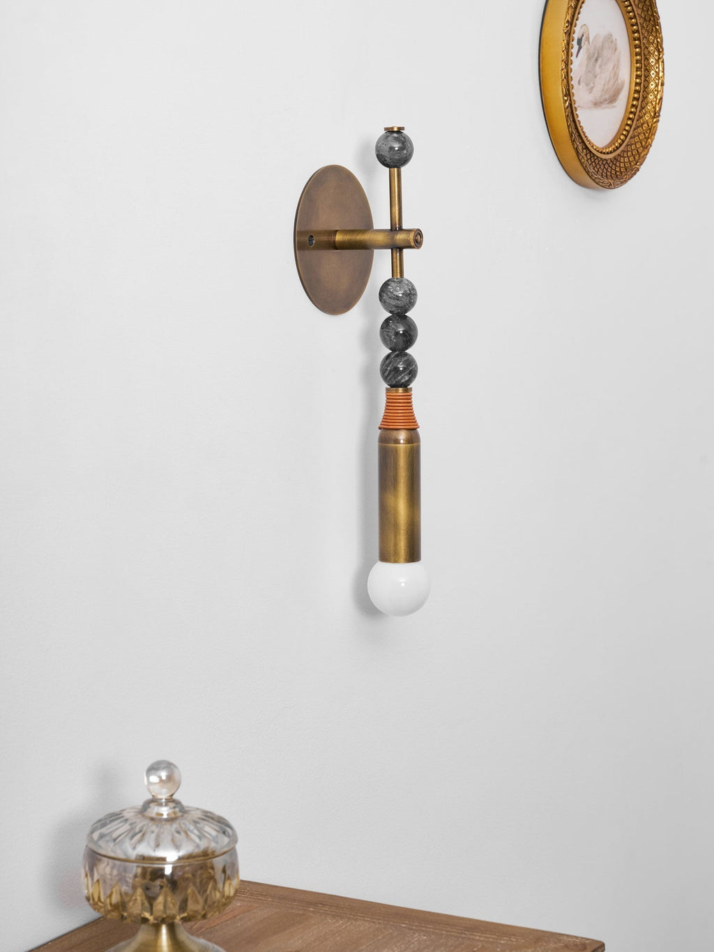 Toam Marble Brass Wall Lamp, Persepolis Inspired, Antique Brass Finish, 18.9 And 27.6 Inch