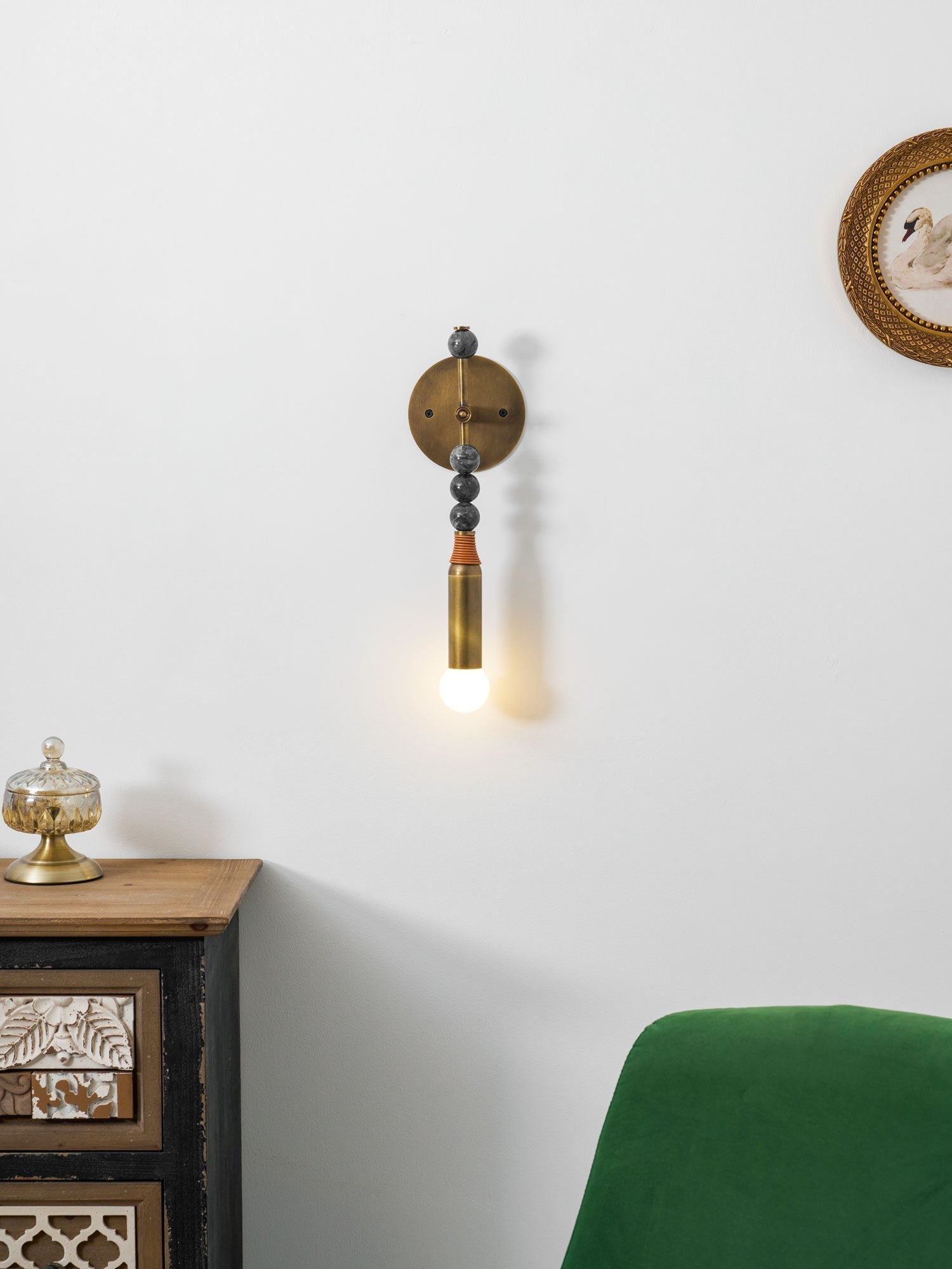 Toam Marble Brass Wall Lamp, Persepolis Inspired, Antique Brass Finish, 18.9 And 27.6 Inch
