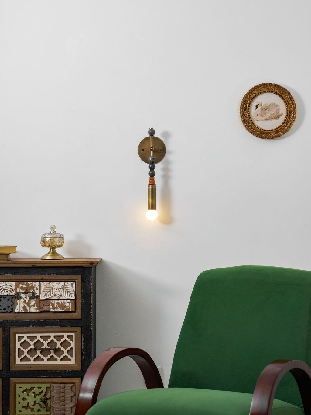 Toam Marble Brass Wall Lamp, Persepolis Inspired, Antique Brass Finish, 18.9 And 27.6 Inch
