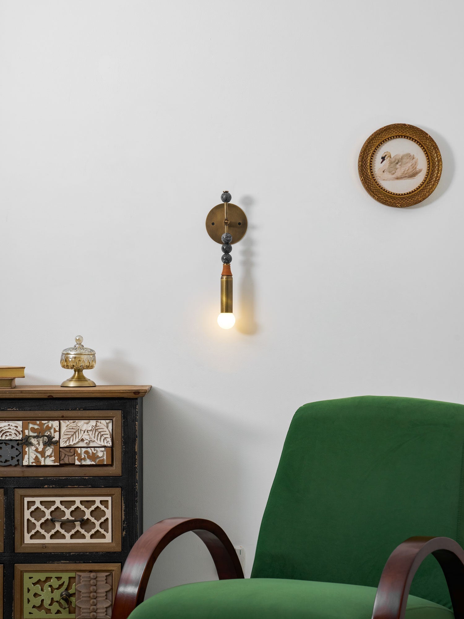 Toam Marble Brass Wall Lamp, Persepolis Inspired, Antique Brass Finish, 18.9 And 27.6 Inch