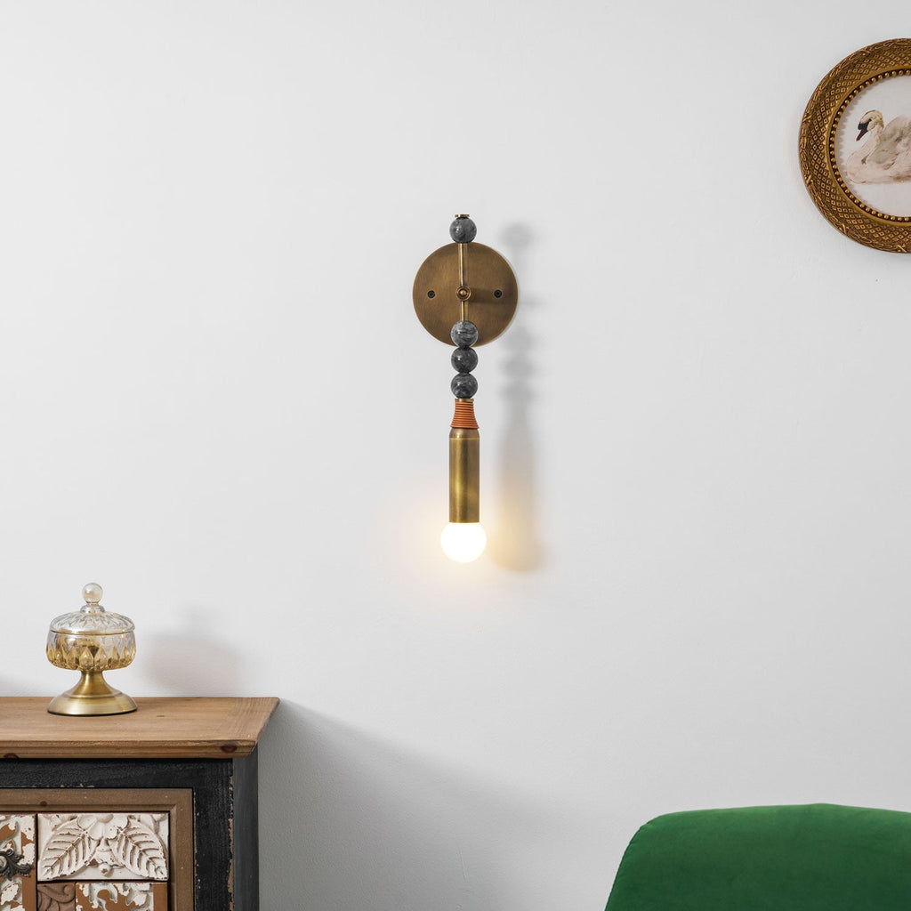 Toam Marble Brass Wall Lamp, Persepolis Inspired, Antique Brass Finish, 18.9 And 27.6 Inch