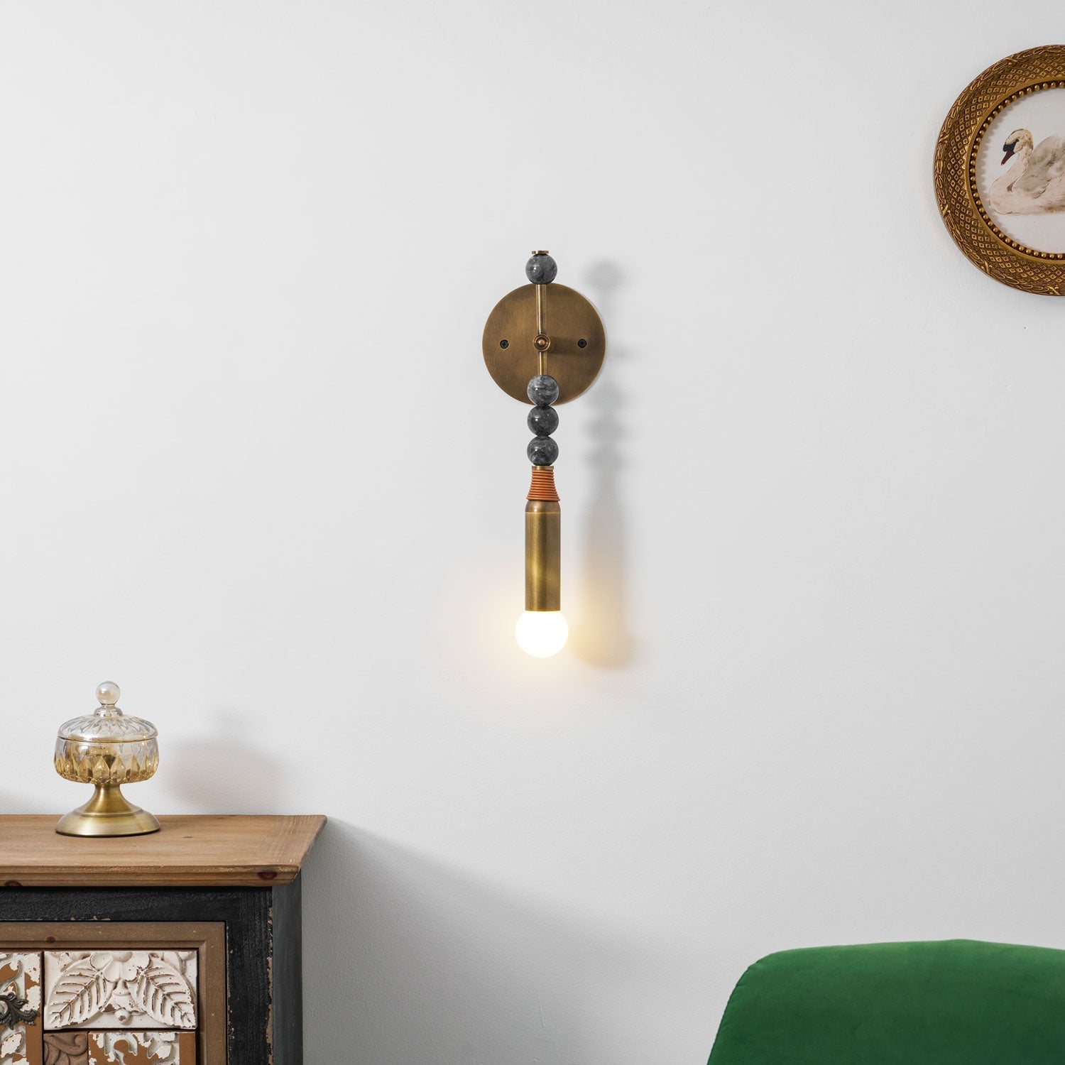 Toam Marble Brass Wall Lamp, Persepolis Inspired, Antique Brass Finish, 18.9 And 27.6 Inch