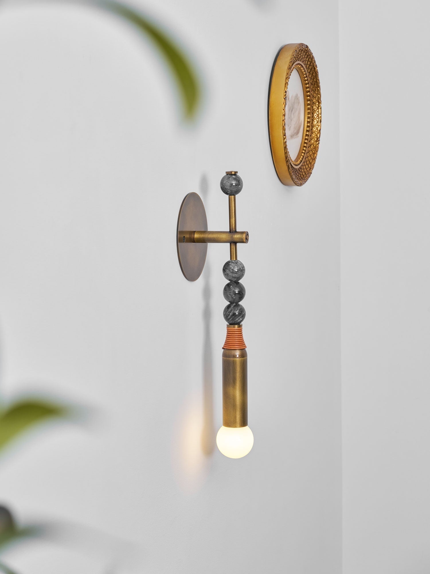 Toam Marble Brass Wall Lamp, Persepolis Inspired, Antique Brass Finish, 18.9 And 27.6 Inch