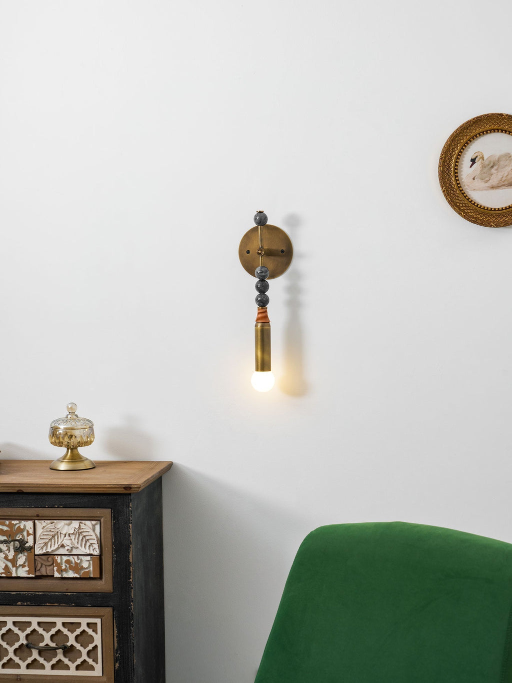 Toam Marble Brass Wall Lamp, Persepolis Inspired, Antique Brass Finish, 18.9 And 27.6 Inch