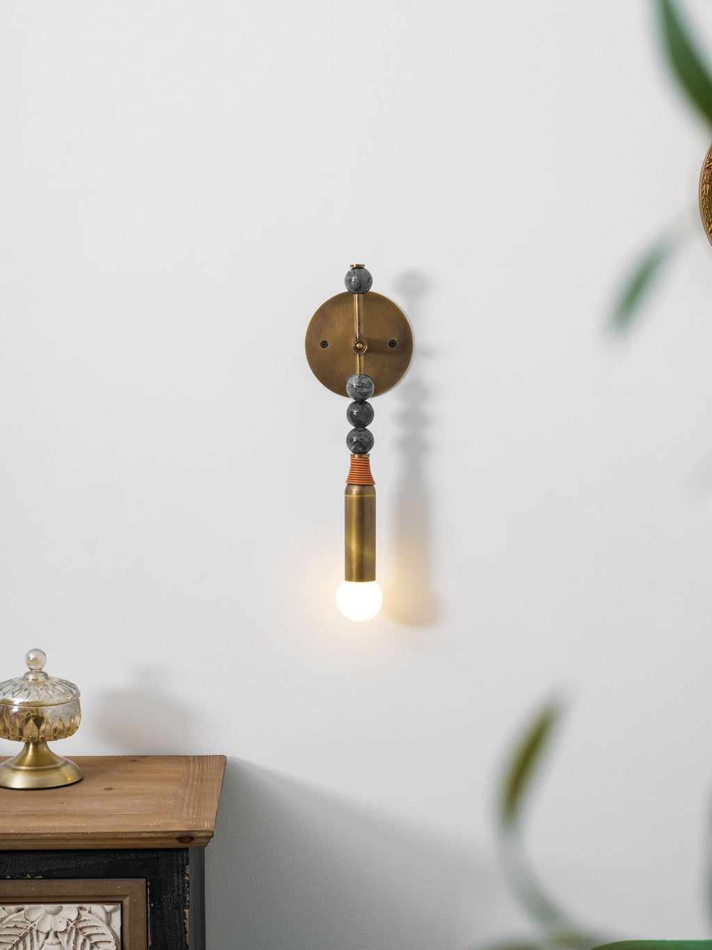 Toam Marble Brass Wall Lamp, Persepolis Inspired, Antique Brass Finish, 18.9 And 27.6 Inch