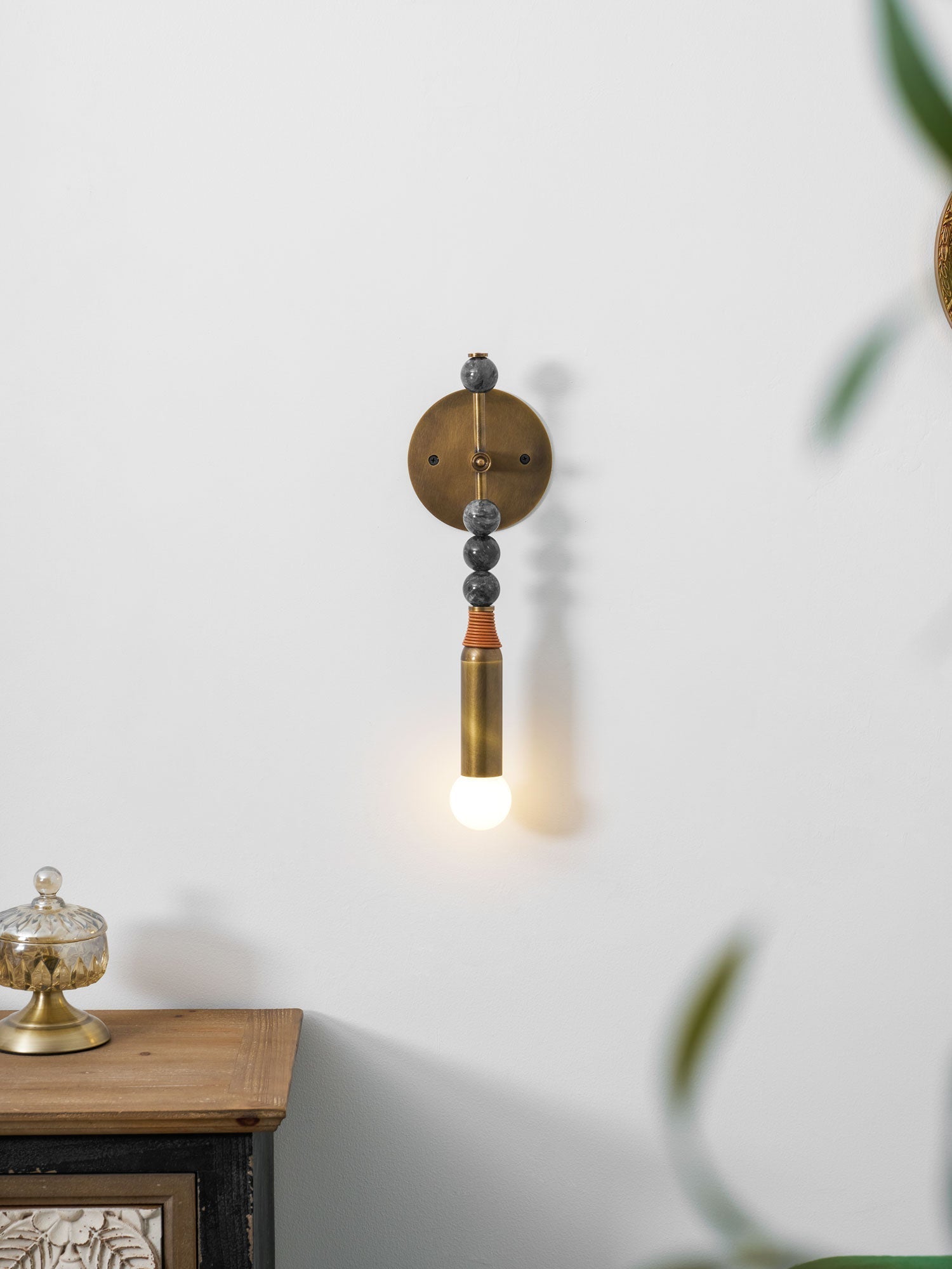 Toam Marble Brass Wall Lamp, Persepolis Inspired, Antique Brass Finish, 18.9 And 27.6 Inch