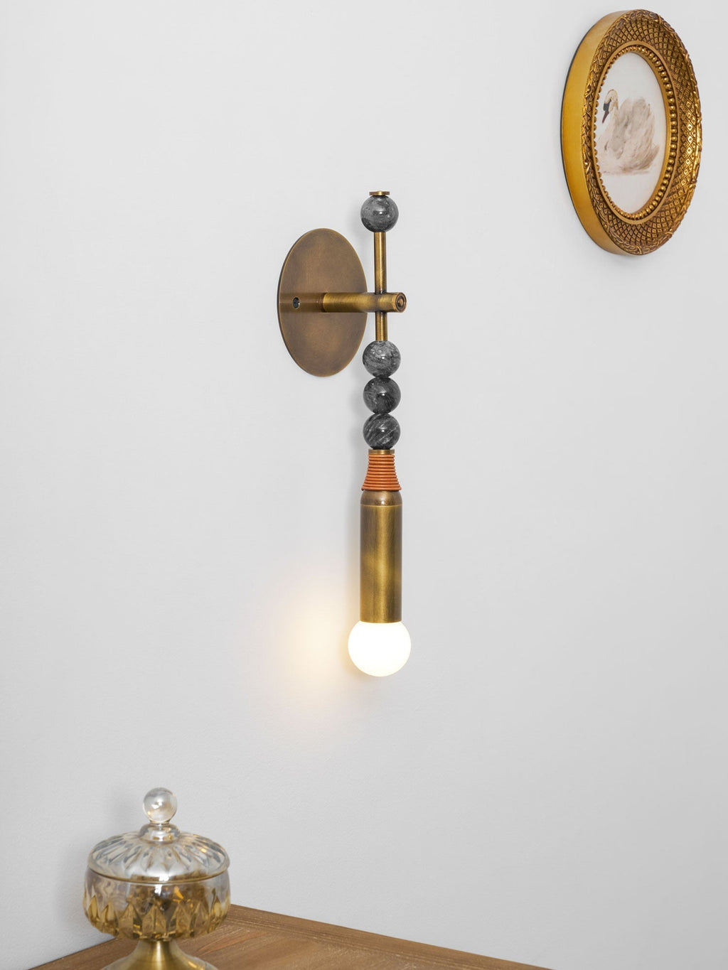 Toam Marble Brass Wall Lamp, Persepolis Inspired, Antique Brass Finish, 18.9 And 27.6 Inch