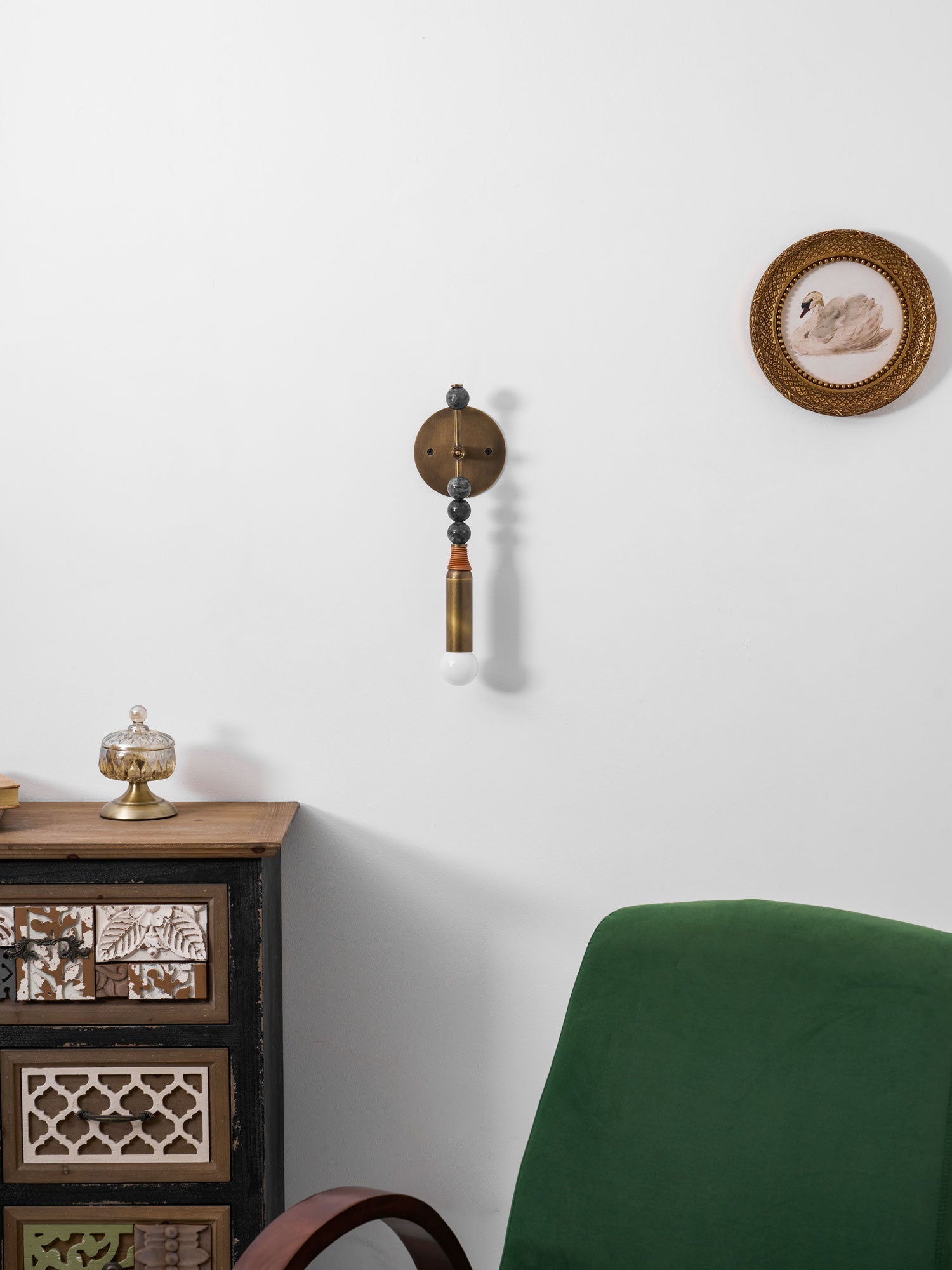 Toam Marble Brass Wall Lamp, Persepolis Inspired, Antique Brass Finish, 18.9 And 27.6 Inch