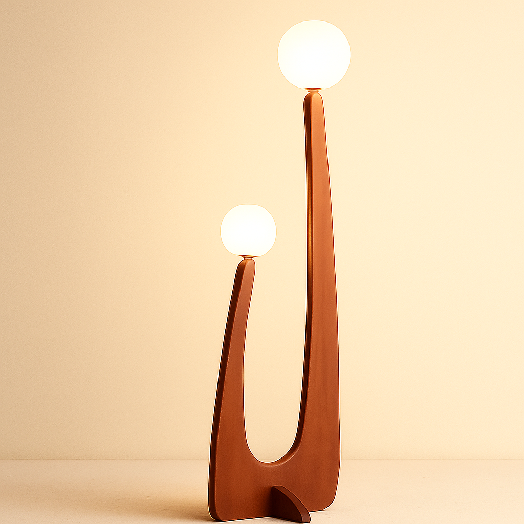 Arcwood Curved Wood Floor Lamp With Glass Globes Elegant Soft Ambient Lighting Glow