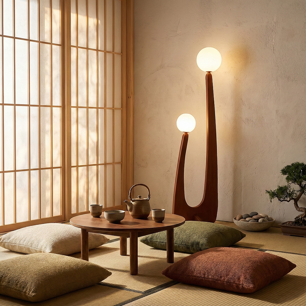 Arcwood Curved Wood Floor Lamp With Glass Globes Elegant Soft Ambient Lighting Glow