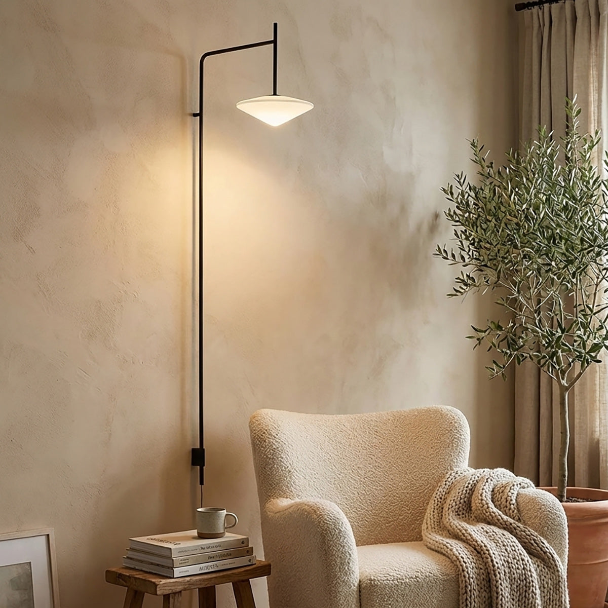 Plug Model Wall Lamp With Adjustable Swivel Arm And Blown Glass Shade