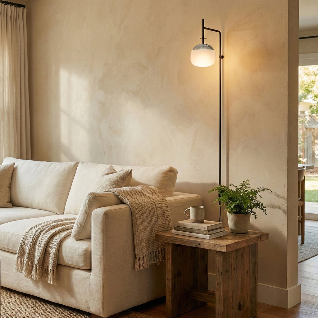 Plug Model Wall Lamp With Adjustable Swivel Arm And Blown Glass Shade